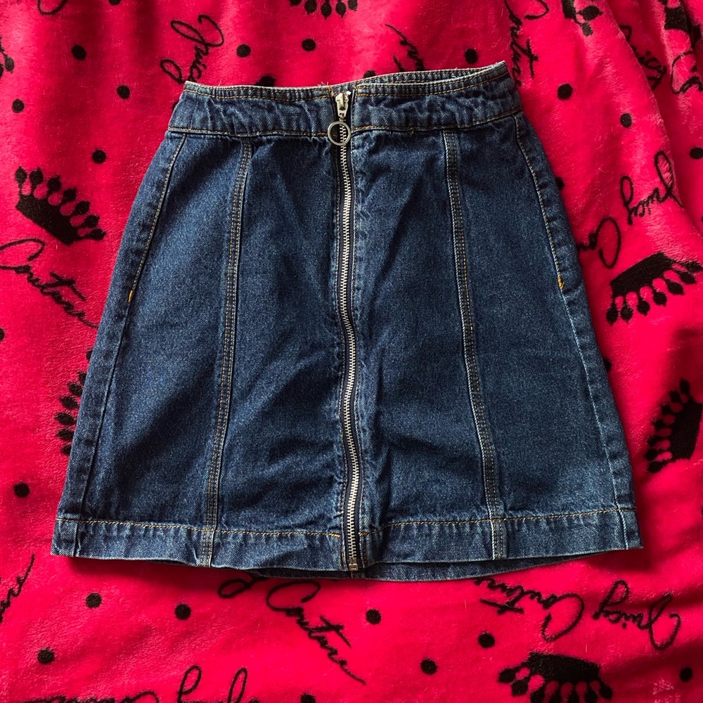 H&M Dark Blue Denim Zip up Skirt